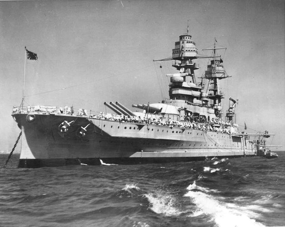 The U.S.S. Arizona at anchor.